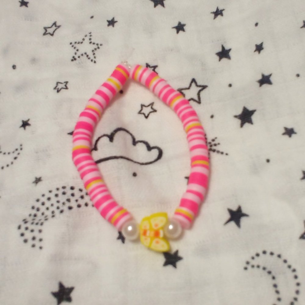 Handmade clay bead bracelet.